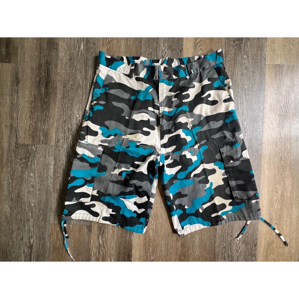 Access Cargo Shorts Mens 44 Blue Camo Multi Pocket Utility Streetwear